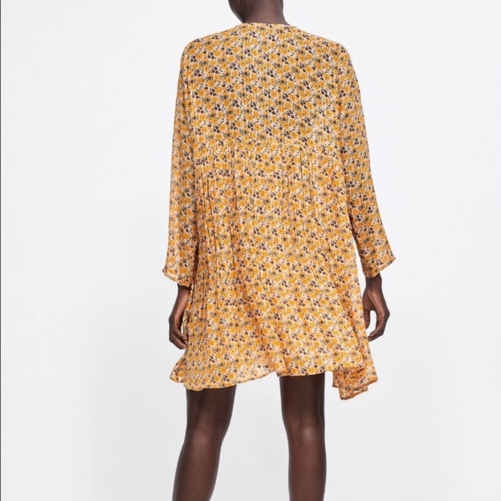 ZARA Floral Embroidered Long Sleeve Mini Dress Mustard Yellow - XS - Picture 5 of 16